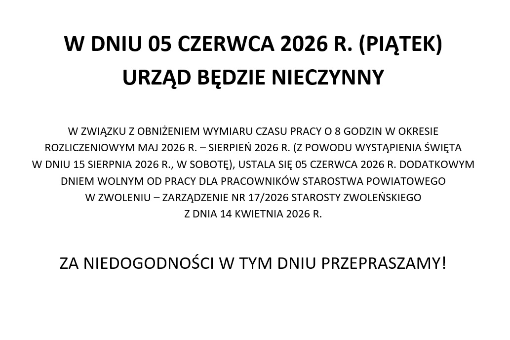 Grafika przedstawia informację dotyczącą dnia wolnego w dniu 5 czerwca 2026 r.