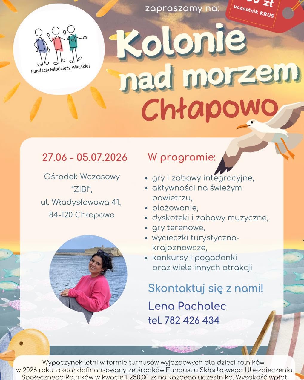 Grafika przedstawia plakat informujący o letnim wypoczynku