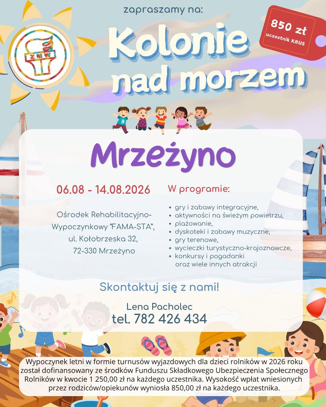 Grafika przedstawia plakat informujący o letnim wypoczynku