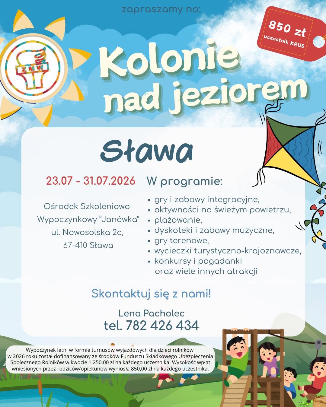Grafika przedstawia plakat informujący o letnim wypoczynku